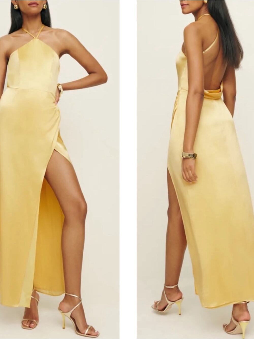 REFORMATION Myla Silk Cross Back Yellow Maxi Dress Size 12
